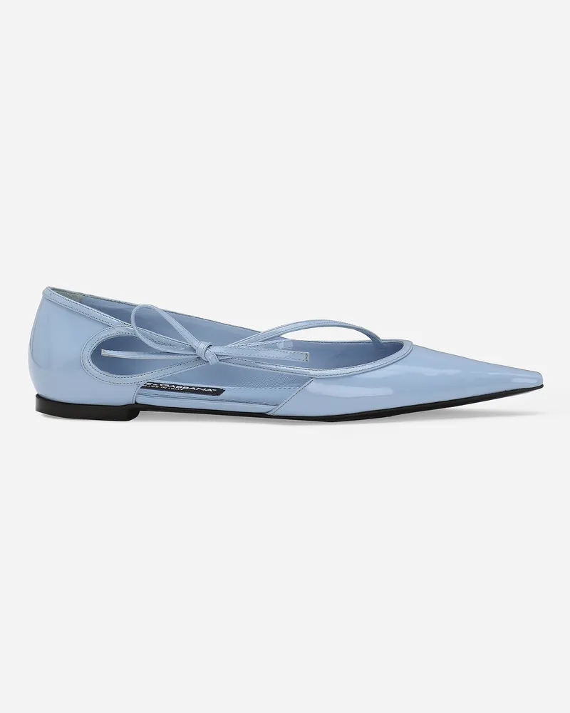Dolce & Gabbana Ballerina Aus Glänzendem Kalbsleder - Frau Flat Hellblau Leder Hellblau