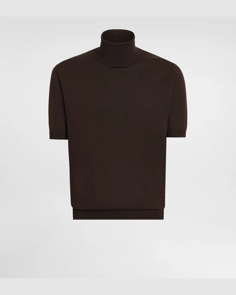 Dolce & Gabbana Rollkragenpullover Mit Kurzen Ärmeln Aus Baumwolle - Mann Strickwaren Braun Braun