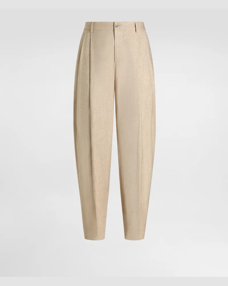 Dolce & Gabbana Hemp And Silk Trousers With Tweed Effect - Mann Collection Beige Multicolor