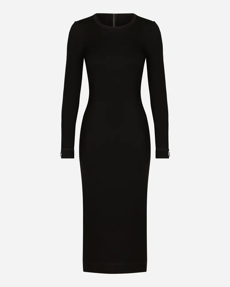 Dolce & Gabbana Longuette-kleid Aus Jersey Mit Dg-logodetail - Frau Kleider Schwarz Viskose Schwarz