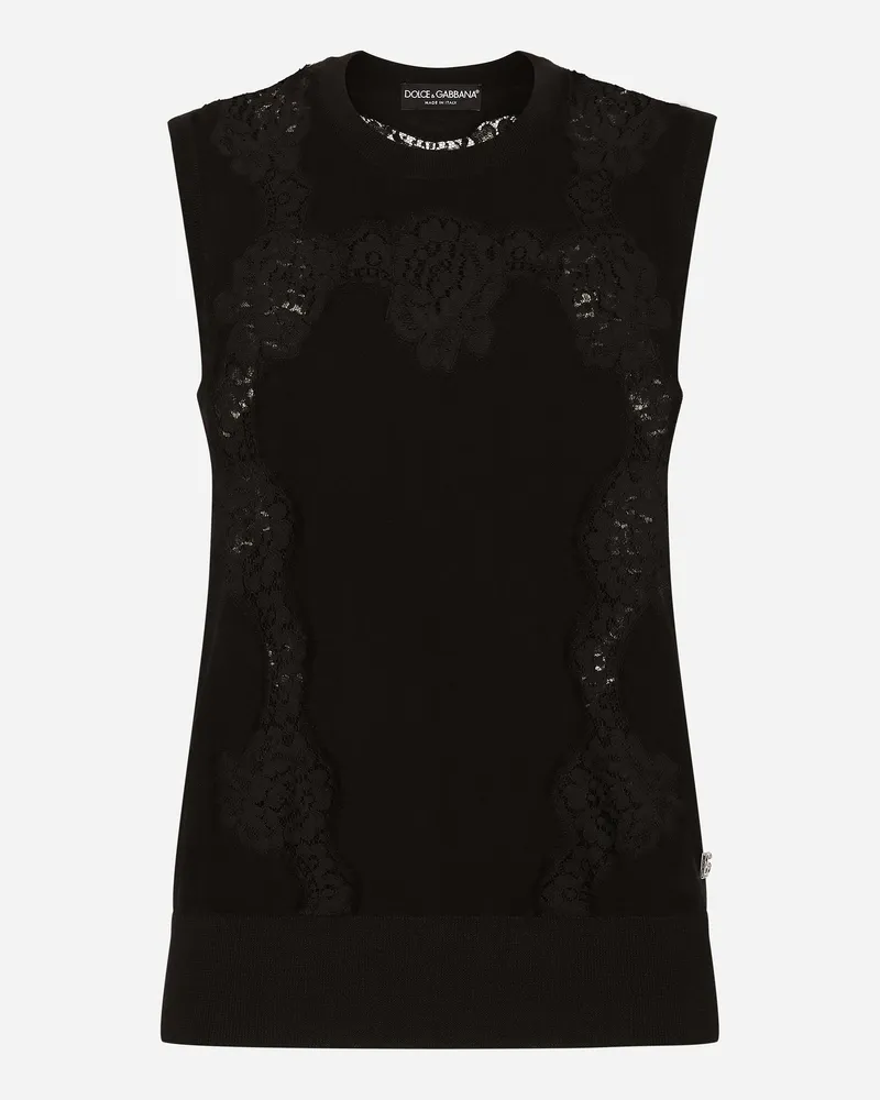 Dolce & Gabbana Pullover Aus Kaschmir Und Seide Mit Intarsien Aus Spitze - Frau Strickwaren Schwarz Schwarz