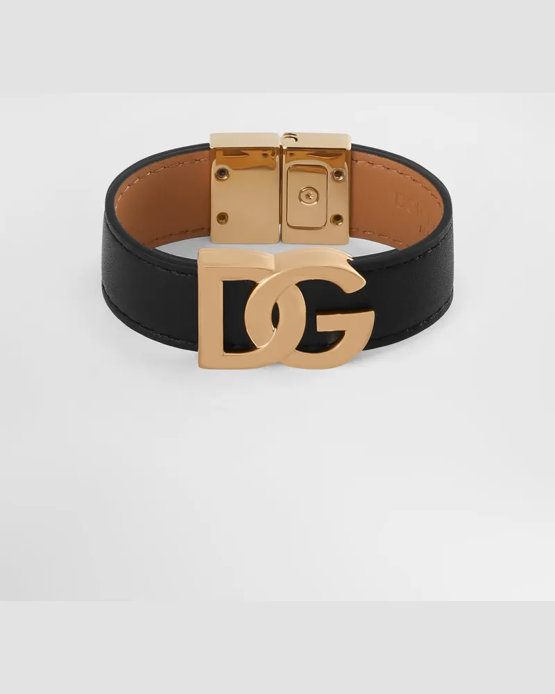 Dolce & Gabbana Armband Aus Kalbsleder Mit Dg-logo - Mann Bijoux Schwarz Leder Schwarz