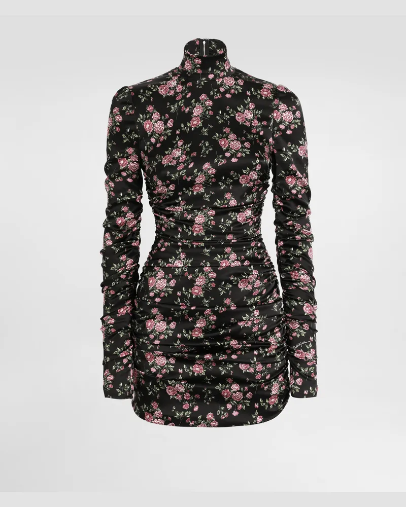 Dolce & Gabbana Drapiertes Kleid Aus Satin Mit Vintage-rosen-print - Frau Kleider Mehrfarbig Mehrfarbig