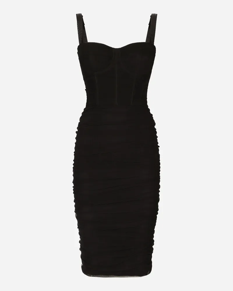 Dolce & Gabbana Midikleid Aus Tüll Mit Drapierung Und Bustier - Frau Kleider Schwarz Schwarz