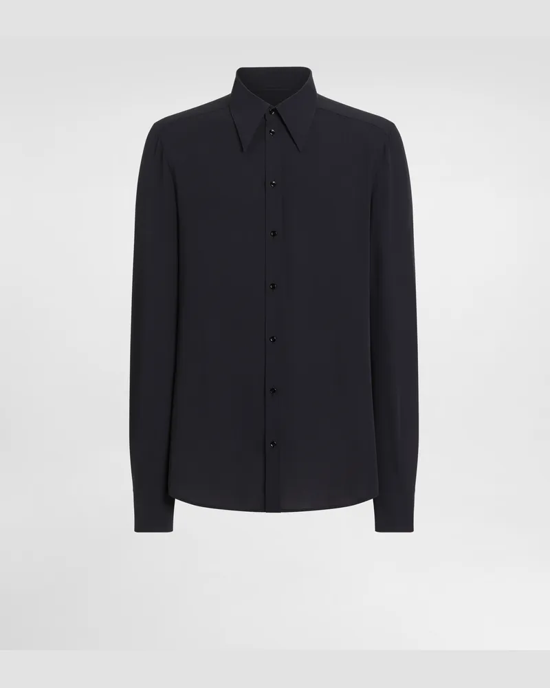 Dolce & Gabbana Hemd Aus Seiden-crêpe De Chine - Mann Hemden Blau Blau