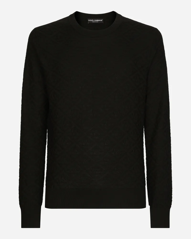 Dolce & Gabbana Rundhalspullover Aus Seide Dg-logo Allover - Mann Strickwaren Schwarz Schwarz