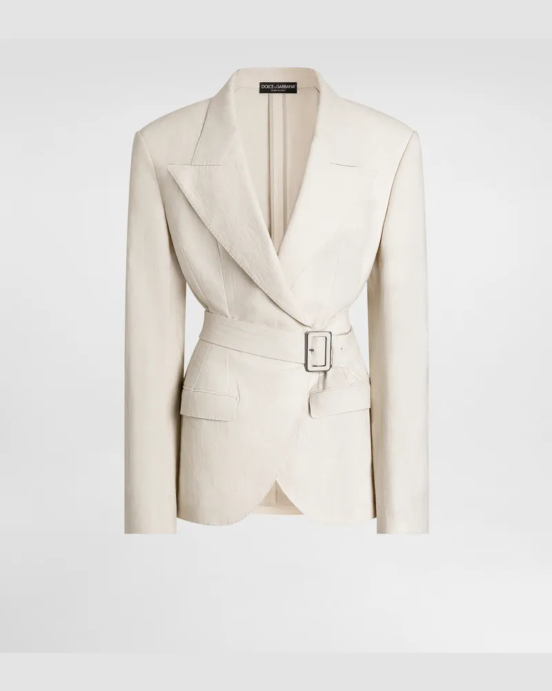 Dolce & Gabbana Single-breasted Taormina Jacket In Rustic Canvas - Frau Collection Wei White