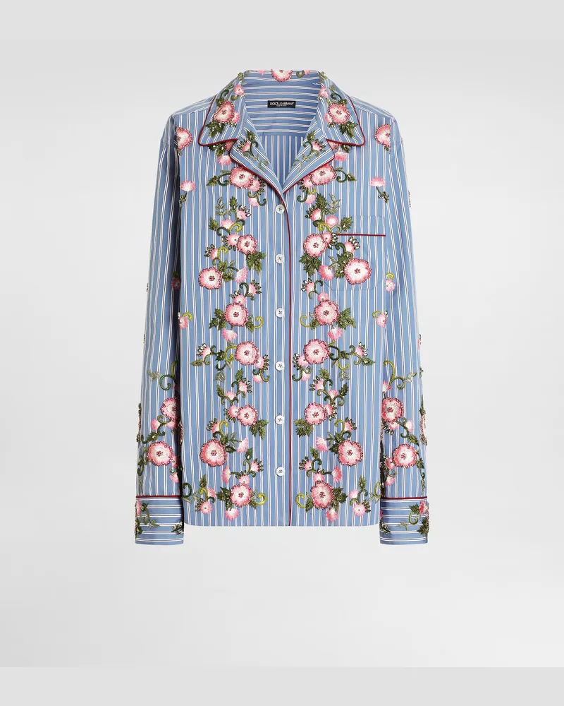 Dolce & Gabbana Poplin Shirt With Flowers And Crystals Embroidery - Frau Blusen Und Tops Mehrfarbig Multicolor
