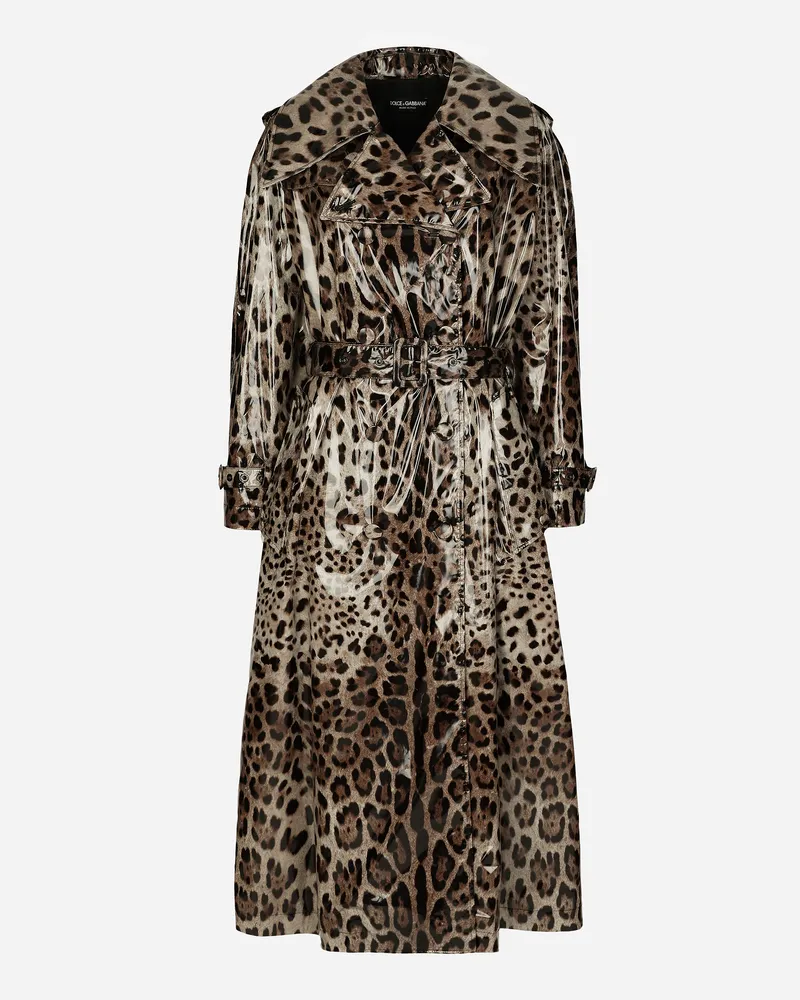 Dolce & Gabbana Trenchcoat Aus Beschichtetem Satin Leoprint - Frau Mäntel Und Jacken Animalprint Drucken