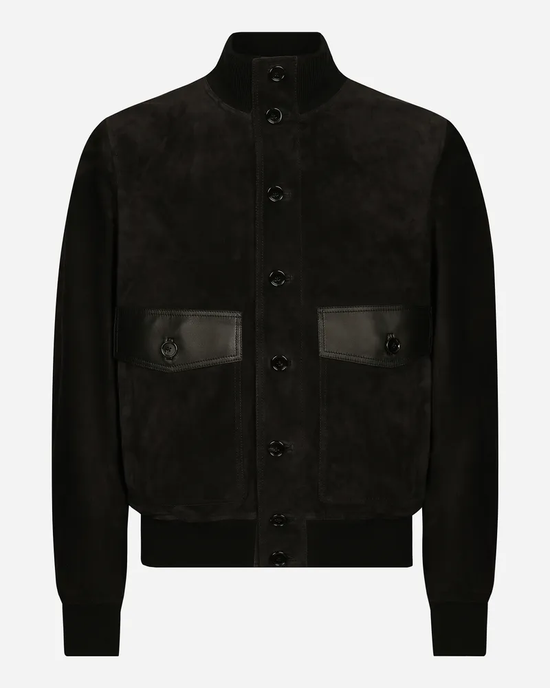 Dolce & Gabbana Velourslederjacke Mit Hohem Kragen - Mann Mäntel Und Jacken Schwarz Schwarz