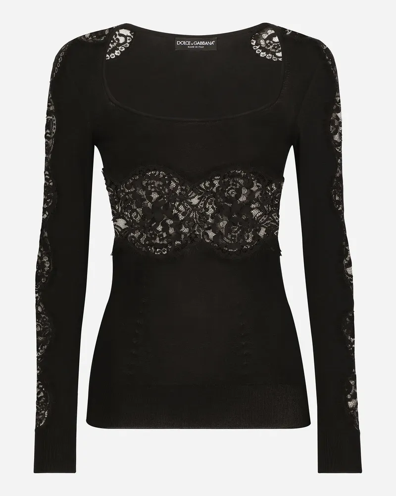 Dolce & Gabbana Pullover Aus Viskose Mit Spitzeneinsätzen - Frau Strickwaren Schwarz Schwarz