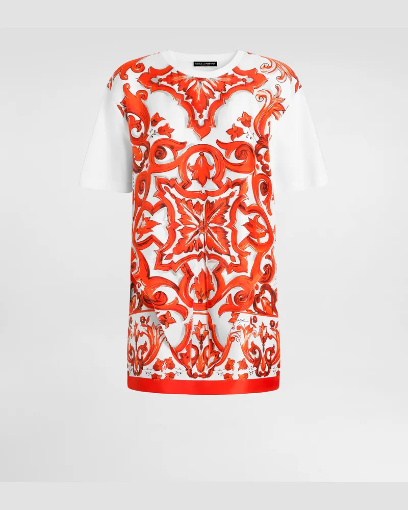 Dolce & Gabbana Minikleid Aus Jersey Mit Majolika-print - Frau T-shirts Und Sweatshirts Mehrfarbig Multicolor