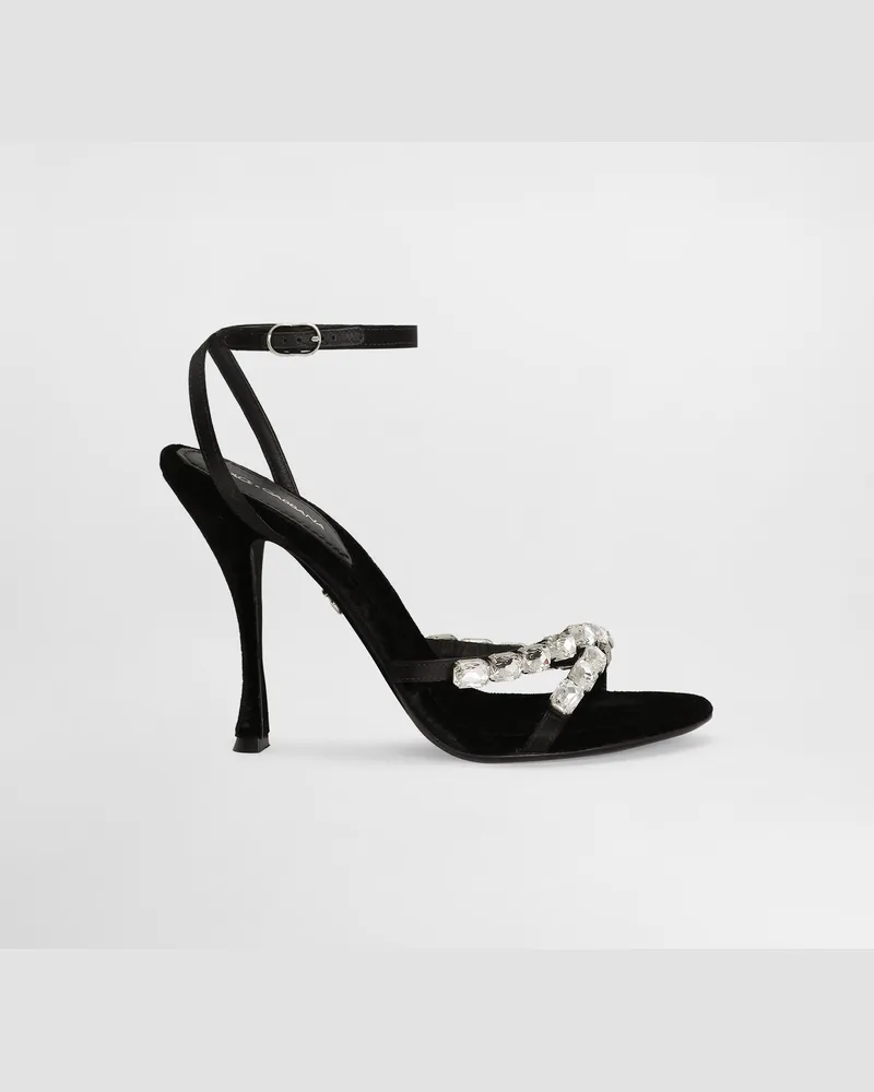Dolce & Gabbana Sandalette Aus Satin Mit Schmucksteinen Bestickt - Frau Sandalen Und Wedges Mehrfarbig Schwarz