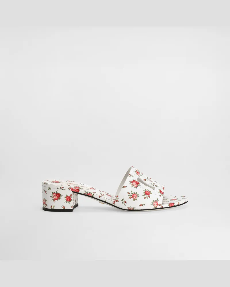 Dolce & Gabbana Printed Calfskin Mules With Little Roses Print - Frau Pantoletten Und Mules Mehrfarbig Mehrfarbig