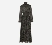 Gesmoktes Longuette-kleid Aus Chiffon Mit Feinem Punkteprint - Frau Kleider Drucken