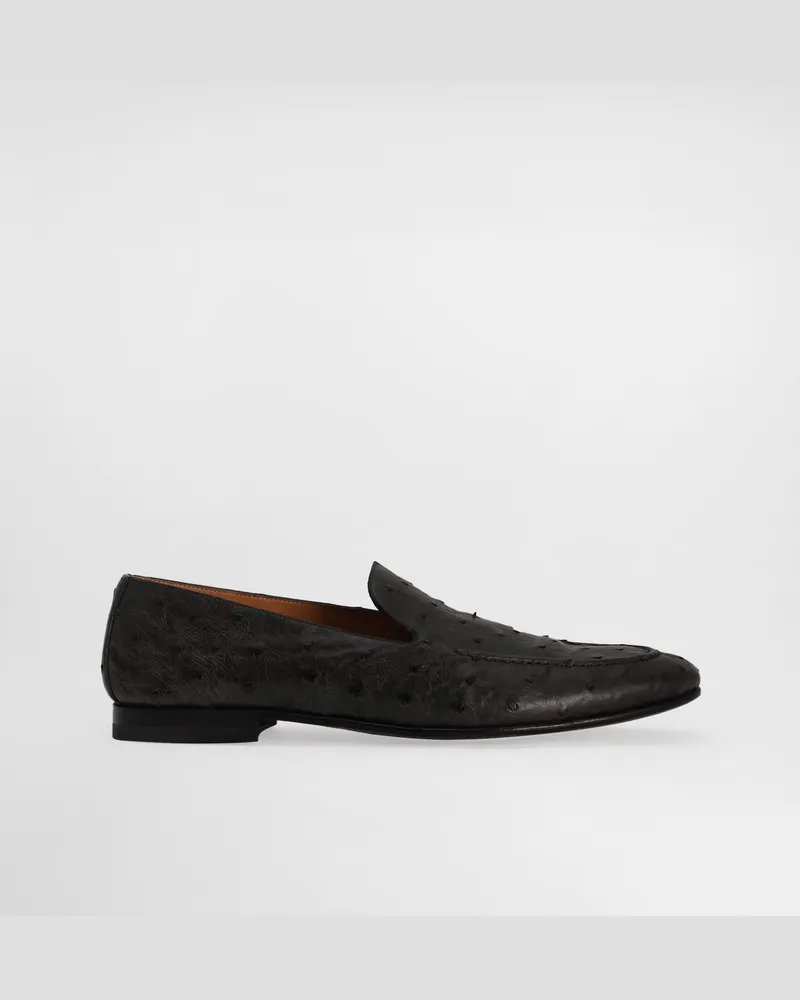 Dolce & Gabbana Ostrich Leather Slippers - Mann Driver Und Mokassins Schwarz Black