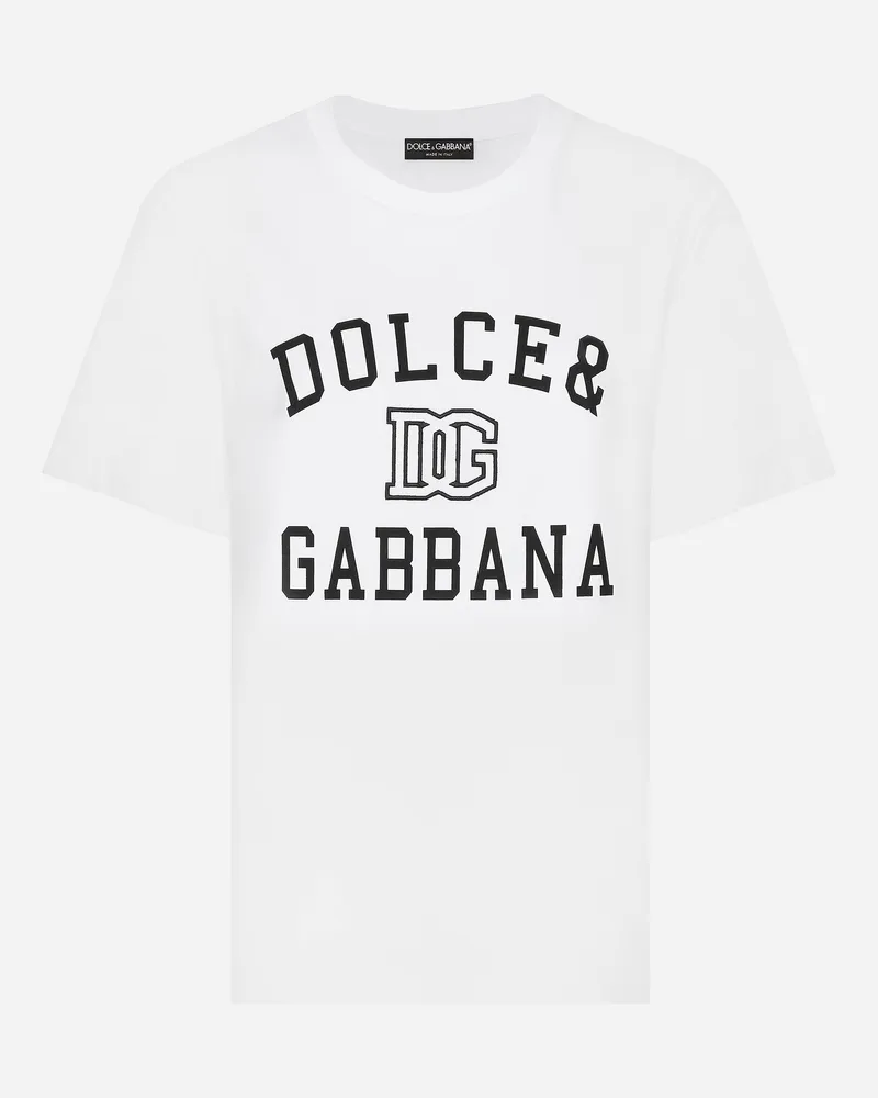 Dolce & Gabbana T-Shirt aus Jersey mit Schriftzug und Logostickerei Dolce&Gabbana Weiss