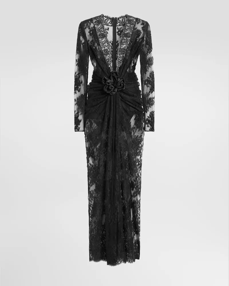 Dolce & Gabbana Kleid Aus Spitze Mit Schleife - Frau Kleider Schwarz Schwarz