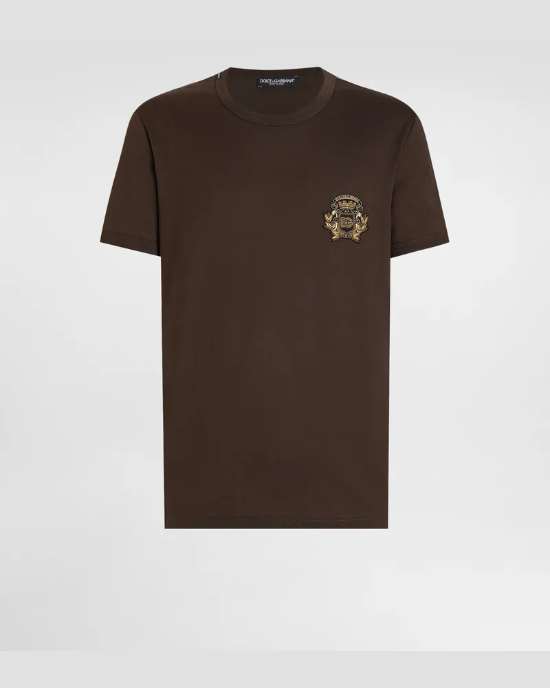 Dolce & Gabbana Cotton T-shirt With Heraldic Patch - Mann T-shirts Und Polos Braun Brown
