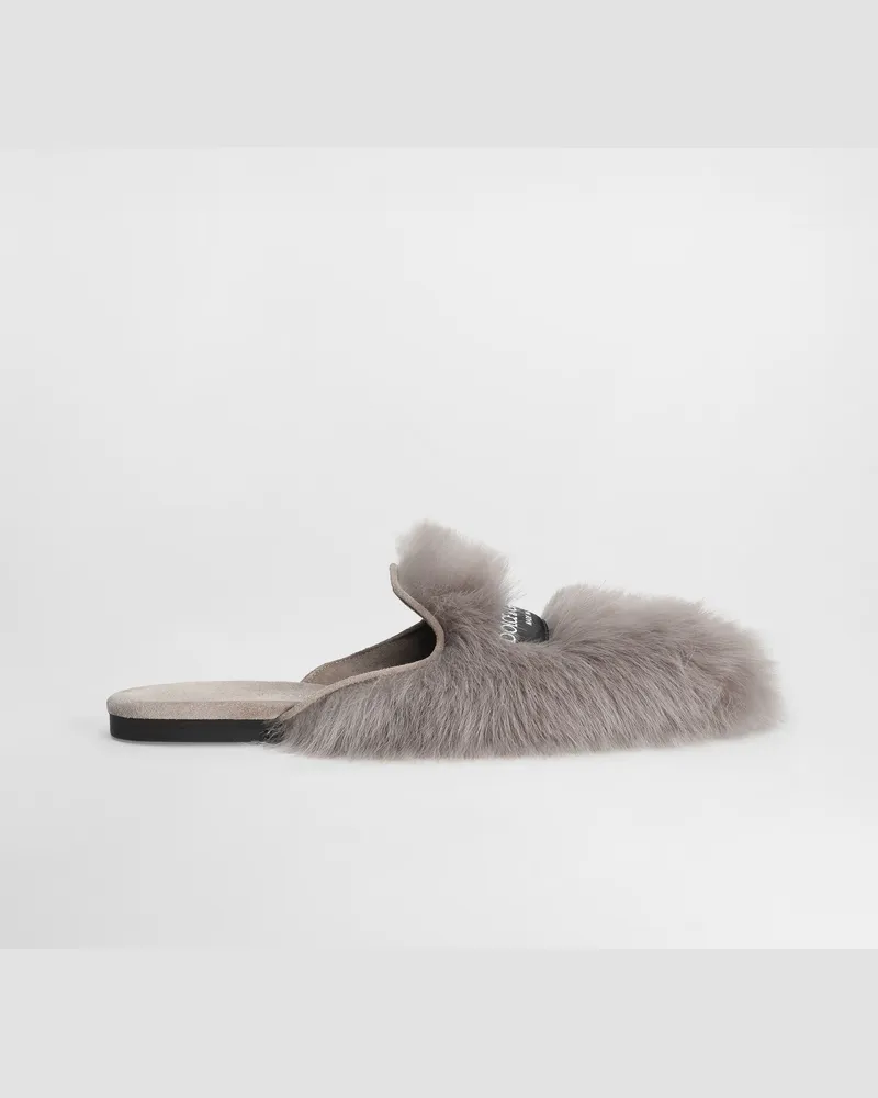 Dolce & Gabbana Shearling And Suede Slippers - Frau Pantoletten Und Mules Grey Grey