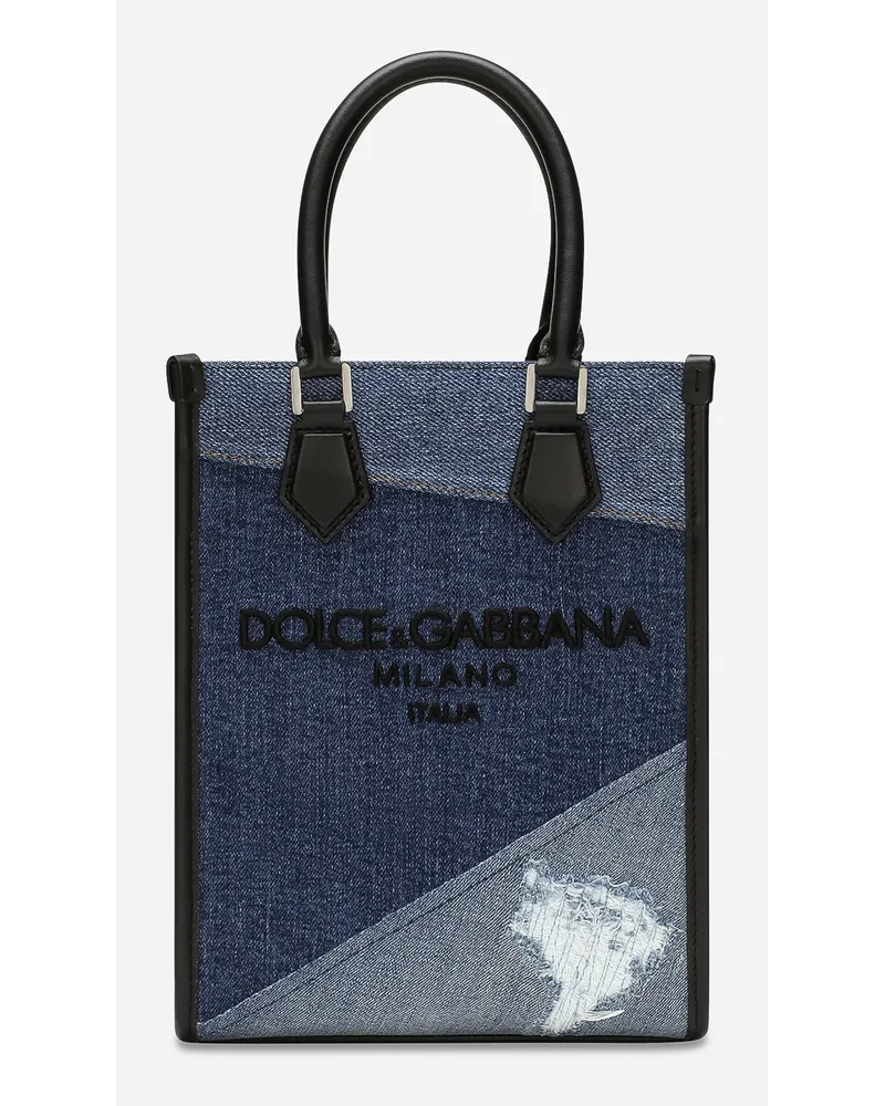 Dolce & Gabbana Kleine Tasche aus Patchwork-Denim Blau