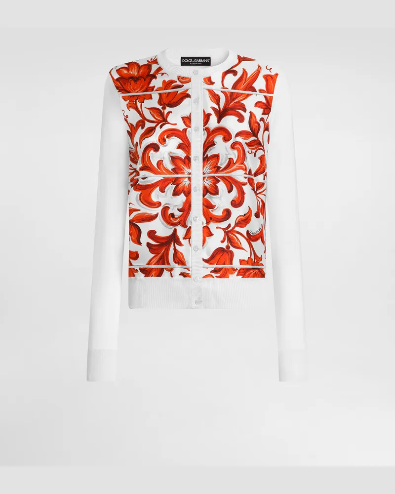 Dolce & Gabbana Cardigan Aus Seide Und Twill Mit Majolika-print - Frau Strickwaren Mehrfarbig Mehrfarbig