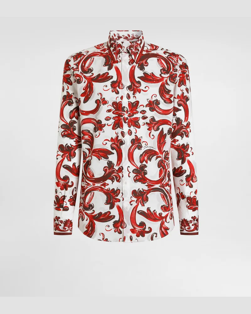 Dolce & Gabbana Hemd Martini Aus Popeline Mit Majolika-print - Mann Hemden Mehrfarbig Mehrfarbig