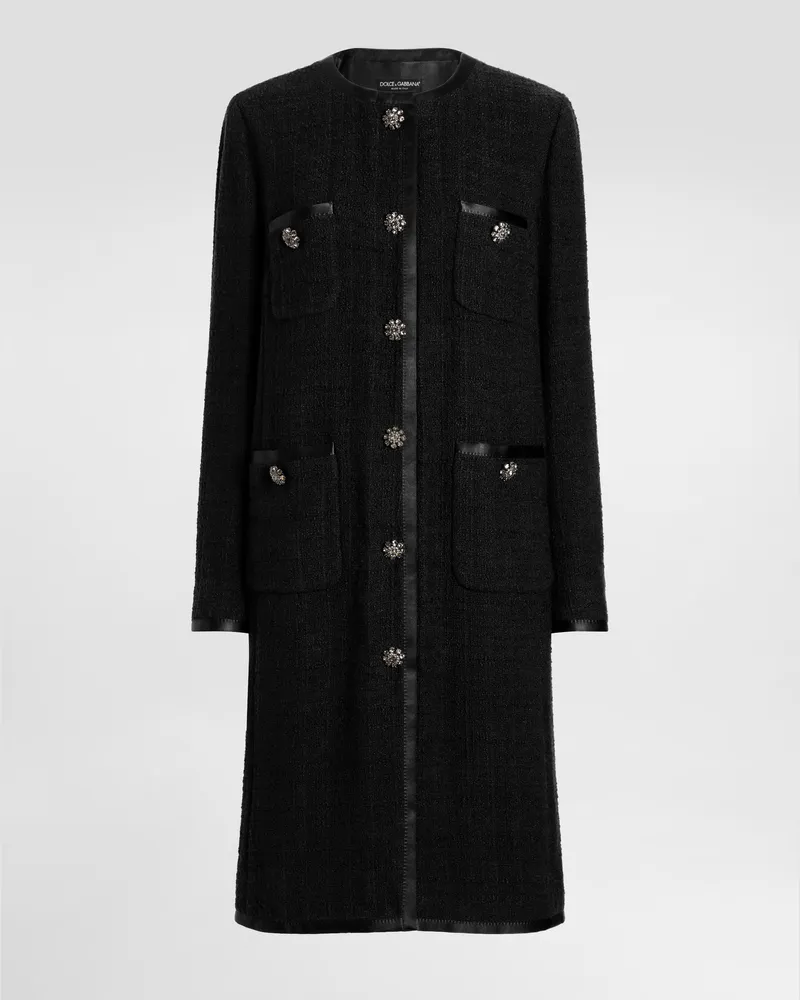 Dolce & Gabbana Einreihiger Mantel Aus Raschel-tweed - Frau Mäntel Und Jacken Schwarz Schwarz
