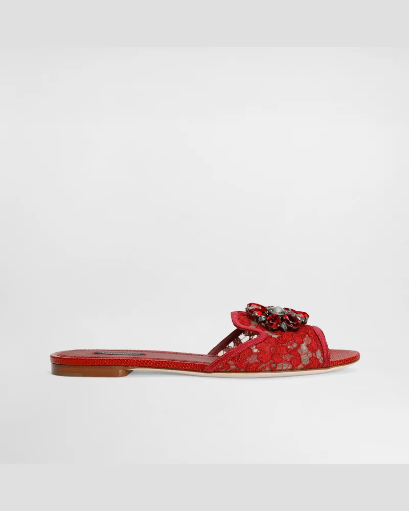 Dolce & Gabbana Sandale Aus Spitze Mit Kristallen - Frau Pantoletten Und Mules Rot Rot