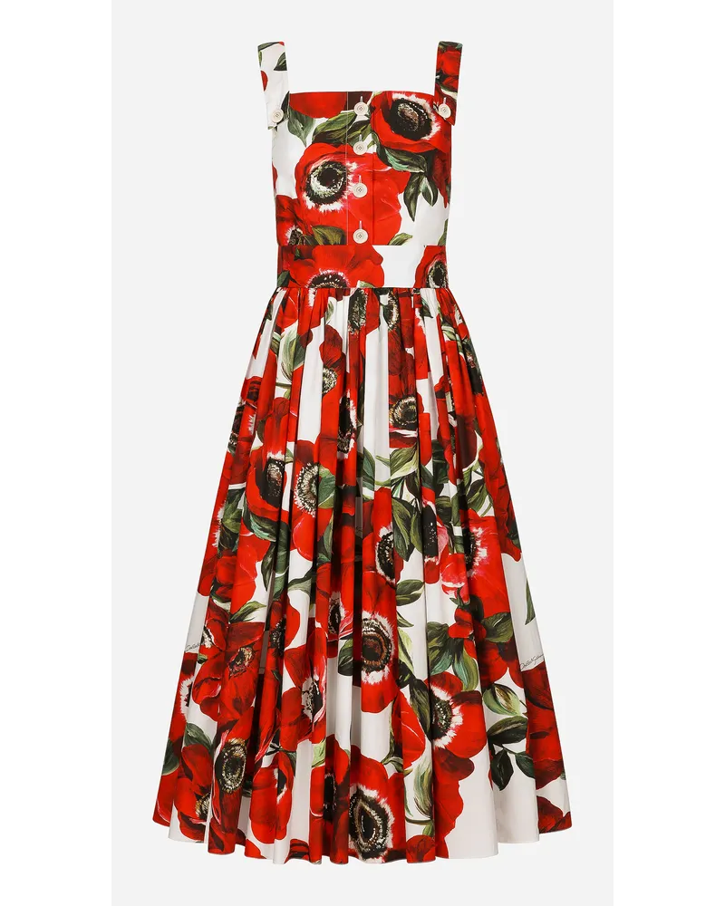 Dolce & Gabbana Trägerkleid aus Baumwolle Anemonen-Print Print