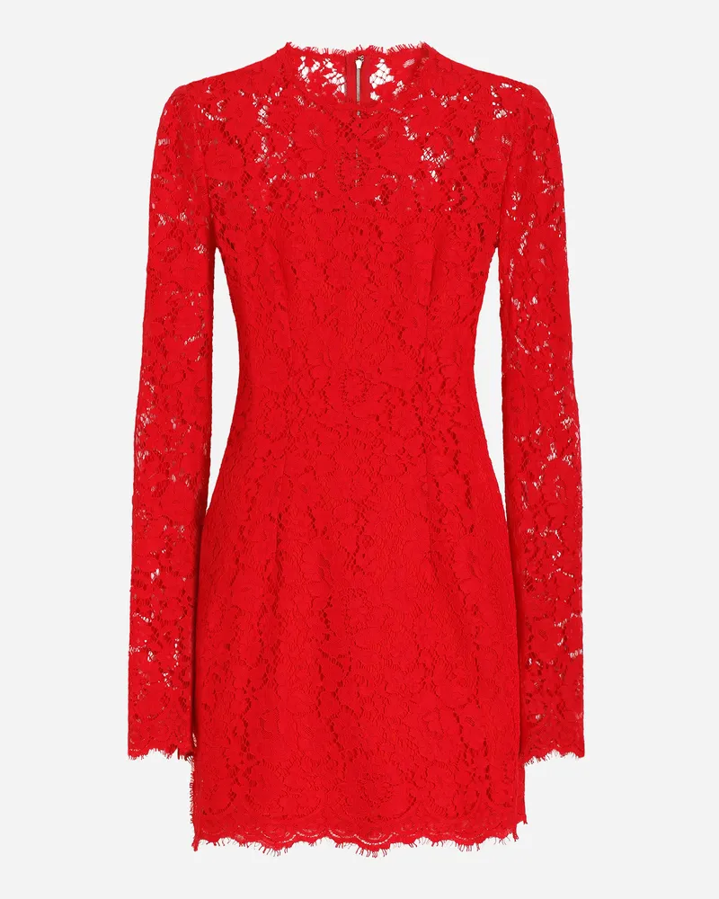 Dolce & Gabbana Kurzes Kleid Aus Spitze - Frau Kleider Bordeaux Burgunderrot