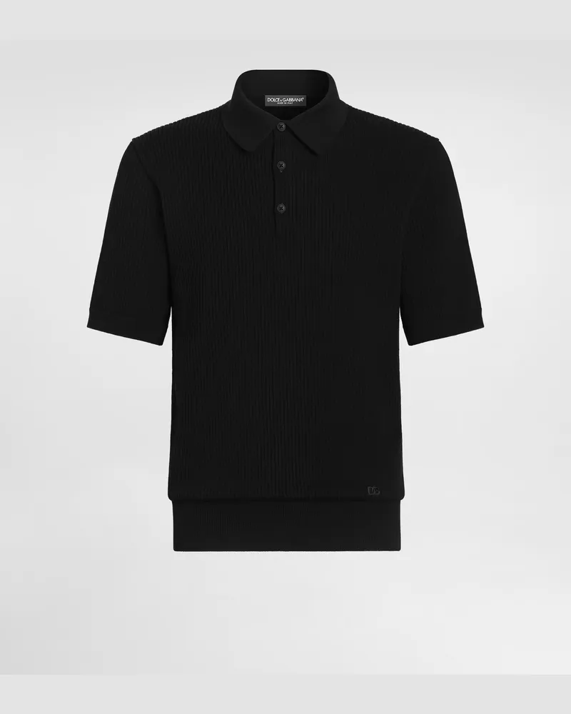 Dolce & Gabbana Micro-rib Cotton Polo Shirt - Mann Strickwaren Schwarz Schwarz
