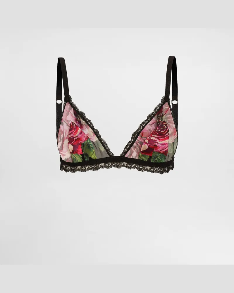 Dolce & Gabbana Triangel-bh Aus Satin Und Tüll Rosenprint - Frau Unterwäsche Drucken Drucken