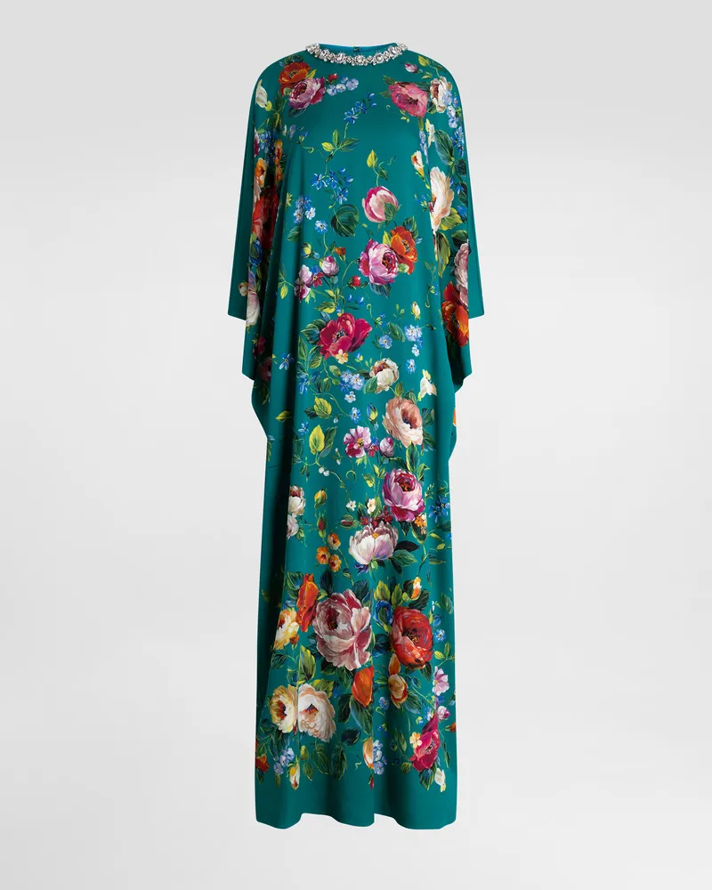 Dolce & Gabbana Rose-print Charmeuse Kaftan - Frau Collection Multicolor Multicolor