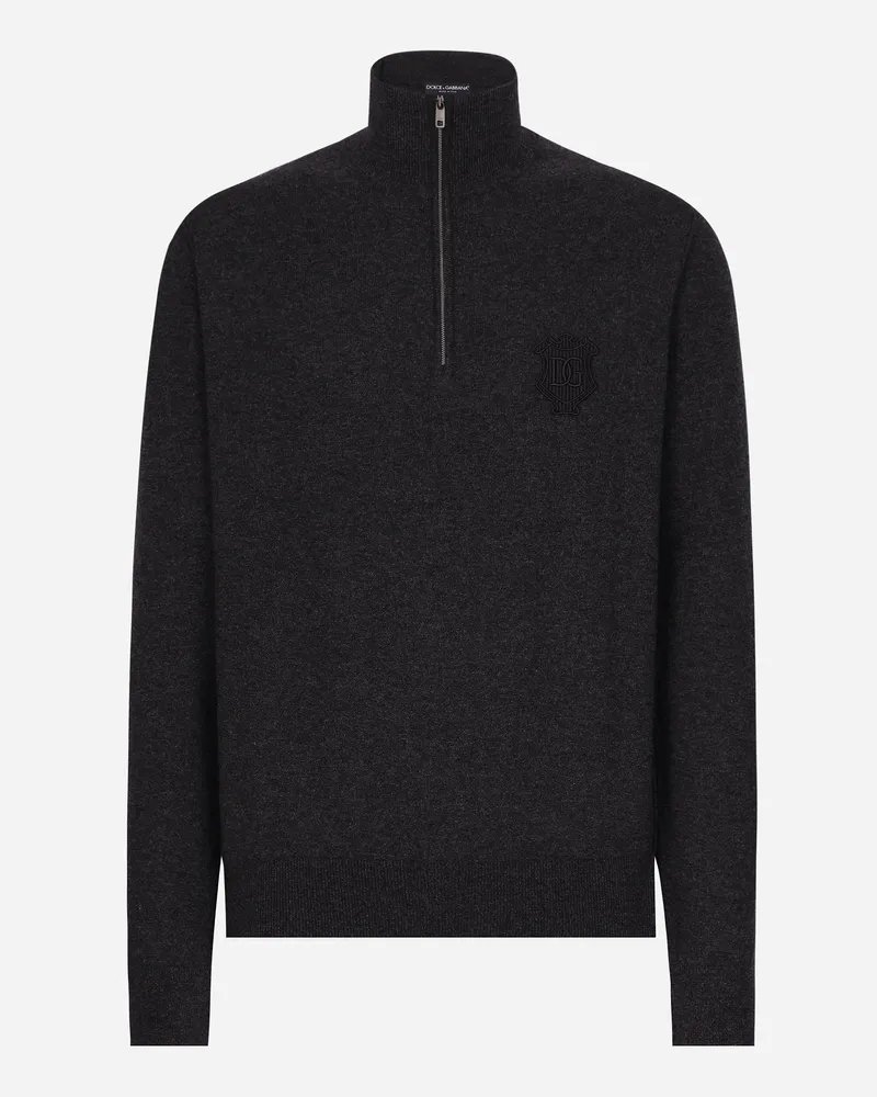 Dolce & Gabbana Pullover Aus Kaschmir Mit Hohem Kragen Und Reißverschluss - Mann Strickwaren Grau Grau