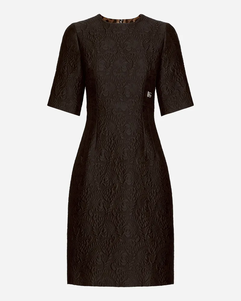 Dolce & Gabbana Sanduhr-kleid In Midilänge Aus Floralem Jacquard - Frau Kleider Schwarz Schwarz