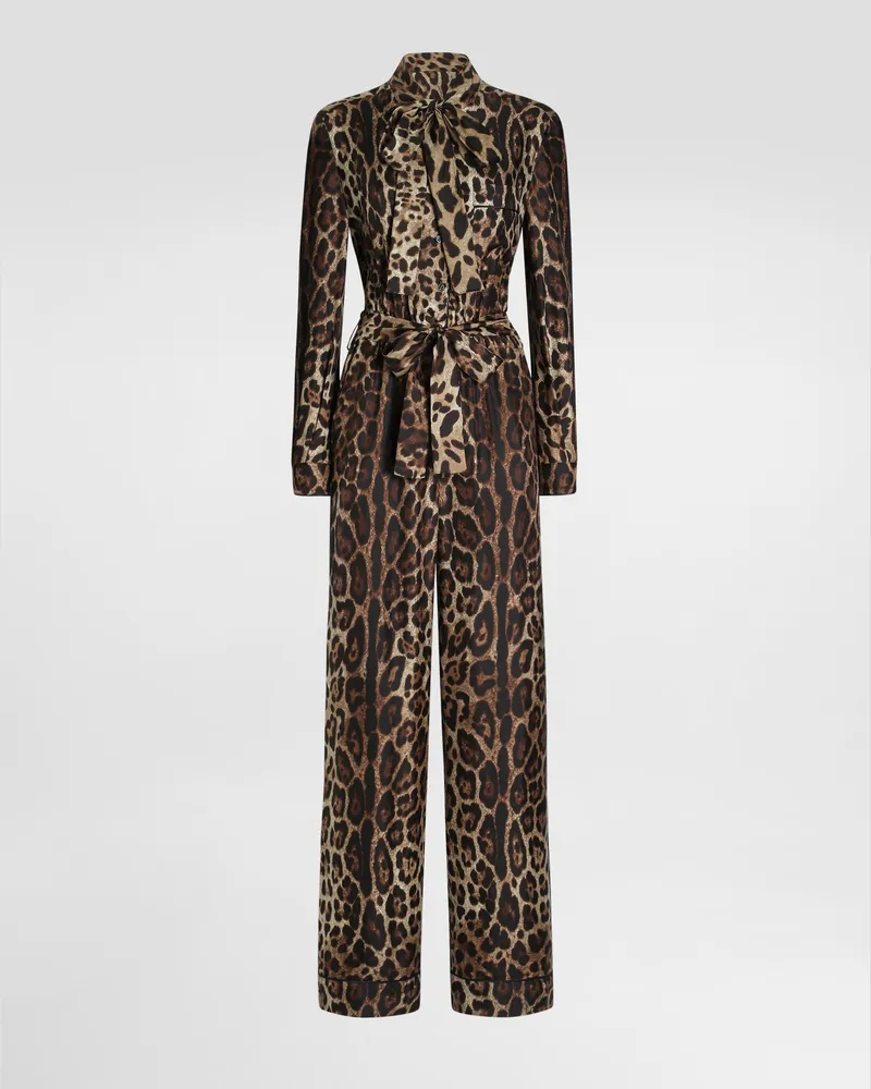 Dolce & Gabbana Leo-print Silk Twill Jumpsuit - Frau Kleider Animalprint Stampa