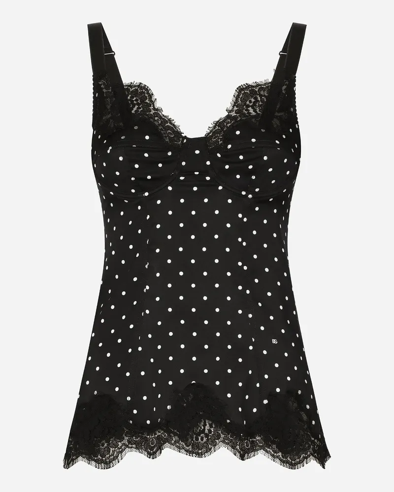 Dolce & Gabbana Slip Top Aus Seide Punkteprint Mit Spitze - Frau Unterwäsche Drucken Drucken