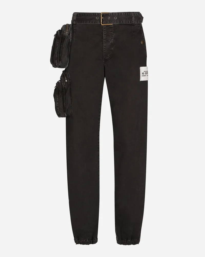 Dolce & Gabbana Hose Aus Baumwolle Mit Gürtel Und Gürteltasche - Mann Hosen Und Shorts Schwarz Schwarz