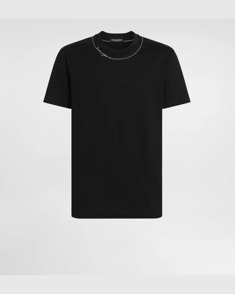 Dolce & Gabbana T-shirt Aus Baumwolle Mit Stickerei - Mann T-shirts Und Polos Schwarz Black
