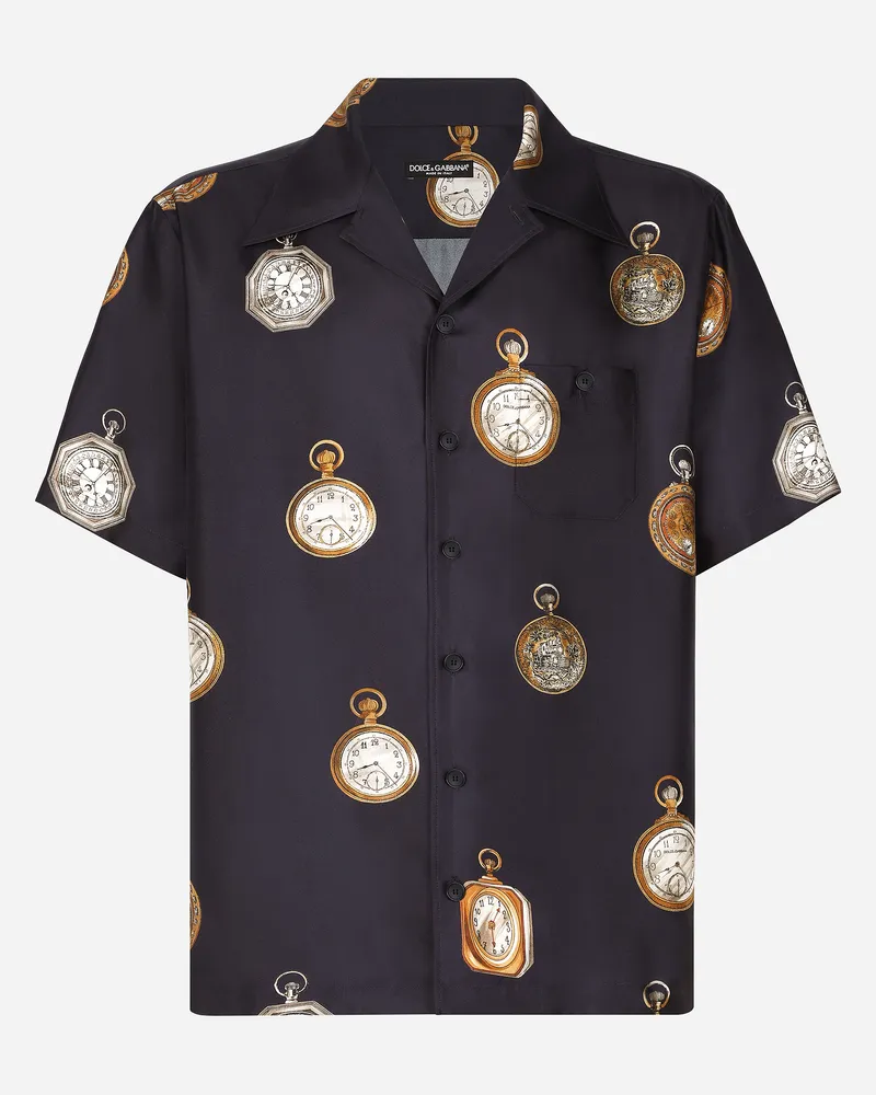 Dolce & Gabbana Hawaiihemd Aus Seidentwill Uhren-print - Mann Hemden Drucken Drucken