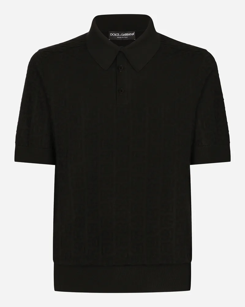 Dolce & Gabbana Poloshirt Aus Seidenjacquard Dg-logo - Mann Strickwaren Schwarz Schwarz