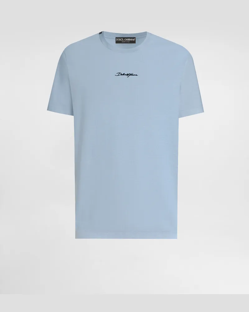 Dolce & Gabbana Cotton T-shirt With Embroidered Patch - Mann T-shirts Und Polos Blue Blue