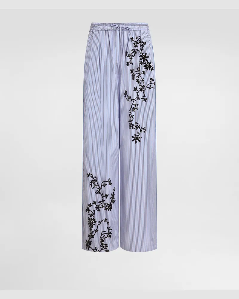 Dolce & Gabbana Striped Poplin Trousers With Flowers Embroidery - Frau Hosen Und Shorts Mehrfarbig Multicolor