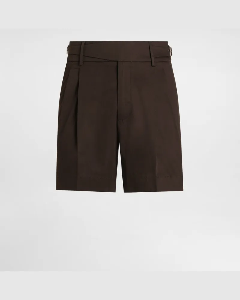 Dolce & Gabbana Kurze Bermudas Mit Doppelter Bundfalte Aus Baumwollgabardine - Mann Hosen Und Shorts Braun Braun