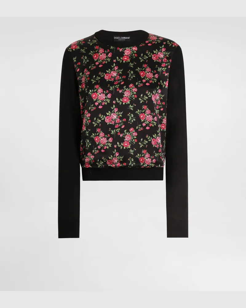 Dolce & Gabbana Pullover Aus Seide Und Satin Mit Blumen-print - Frau Strickwaren Mehrfarbig Mehrfarbig
