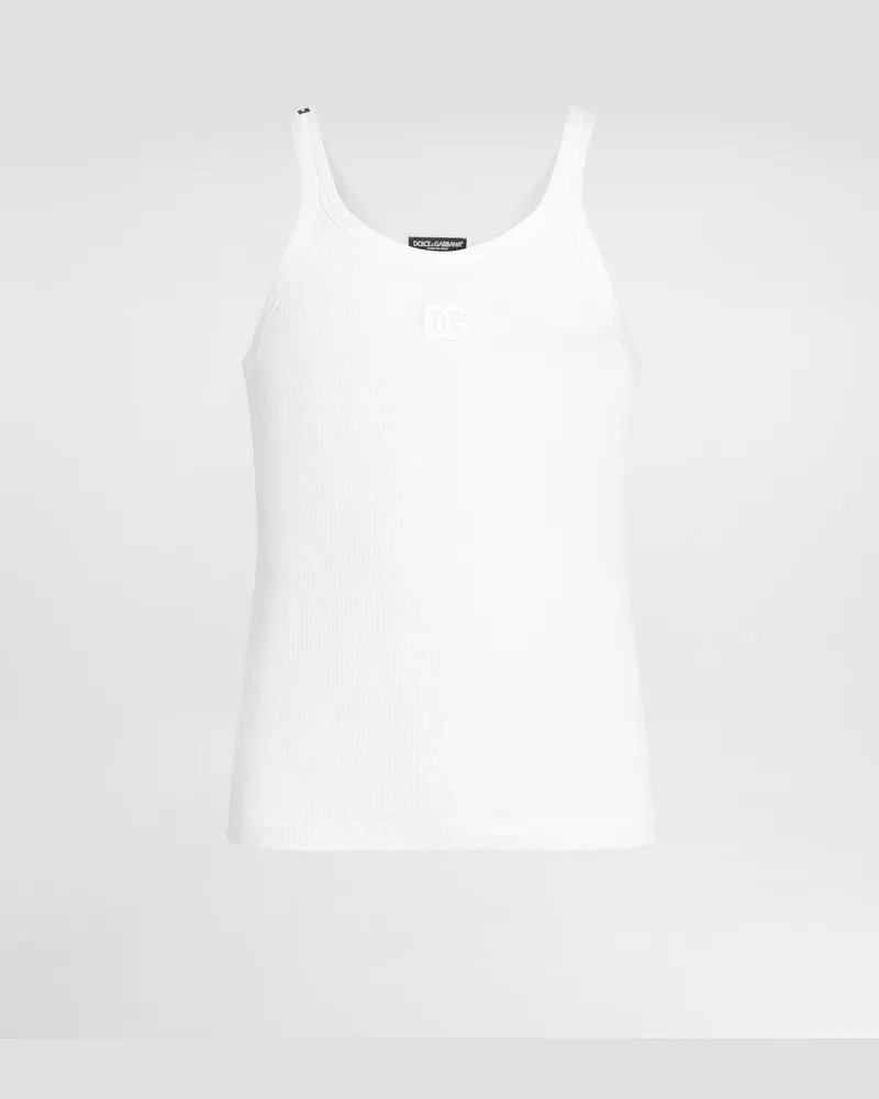 Dolce & Gabbana Tanktop Aus Baumwolle Mit Stickerei - Mann T-shirts Und Polos Wei Weiss