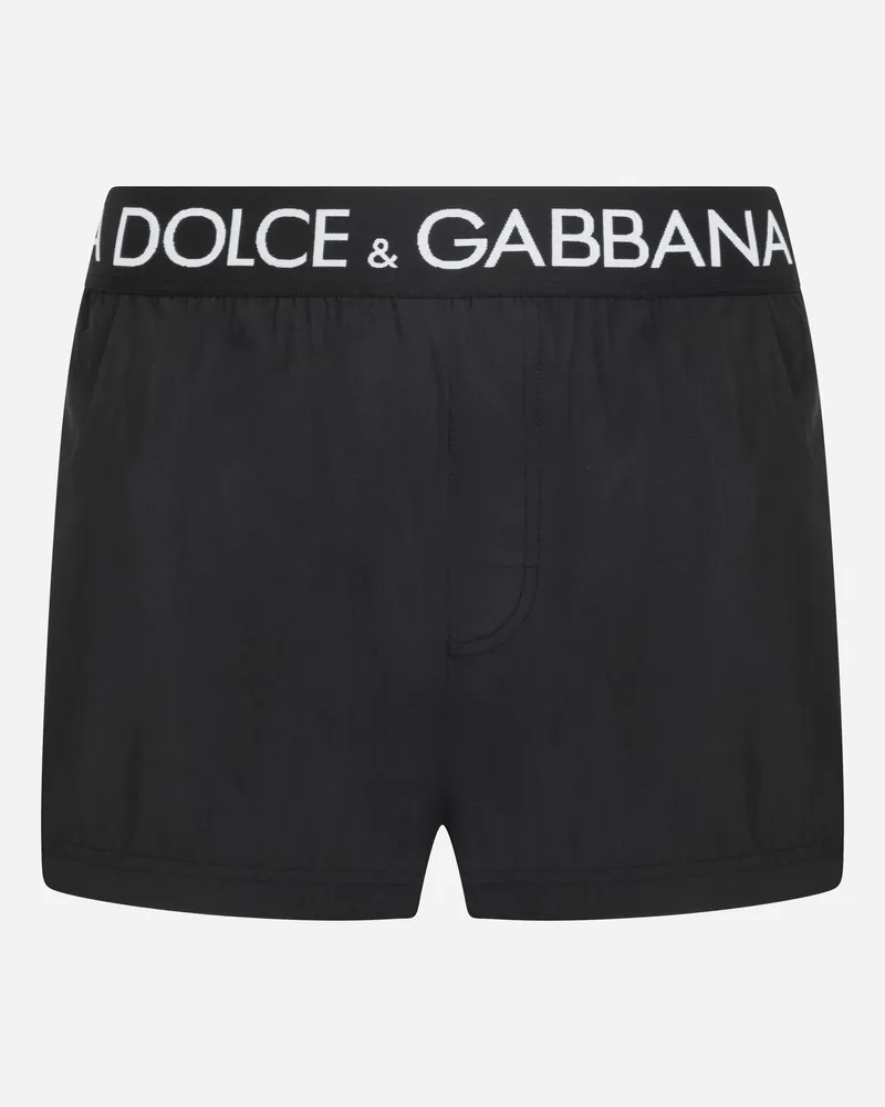 Dolce & Gabbana Kurze Bade-boxershorts Mit Elastischem Logobund - Mann Beachwear Schwarz Stoff Schwarz