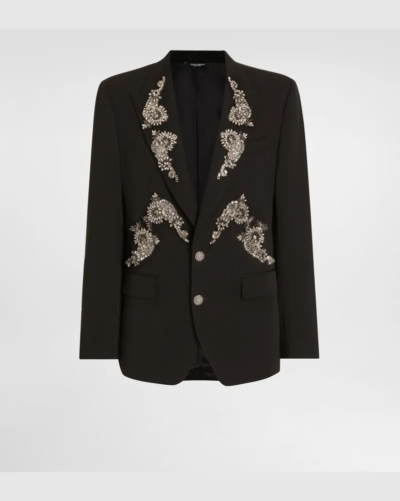 Dolce & Gabbana Single-breasted Jacket With Jewel Embellishments - Mann Anzüge Und Blazer Schwarz Black