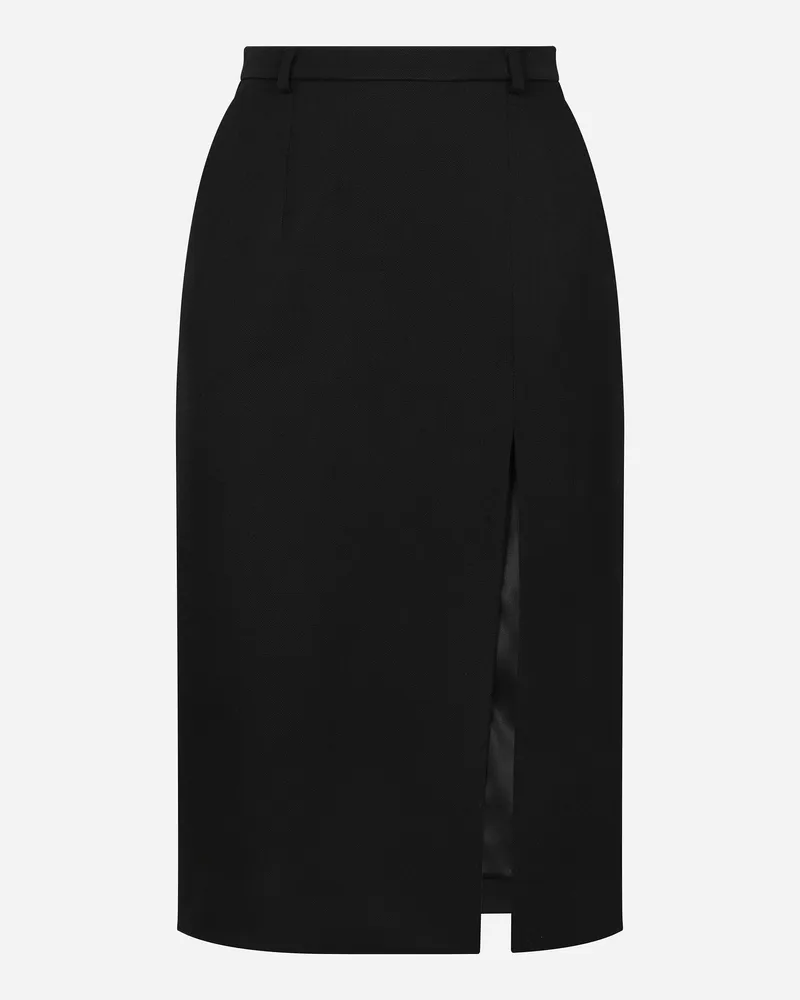 Dolce & Gabbana Longuette-rock Aus Wollgabardine Mit Schlitz - Frau Röcke Schwarz Schwarz